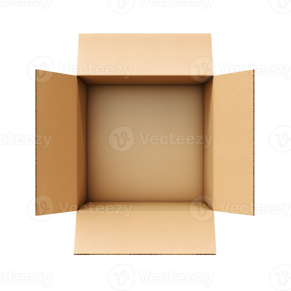 AI generated Top view of beige opened box with empty space for product display or similar cases. Reay for mockup. Transparent PNG inside