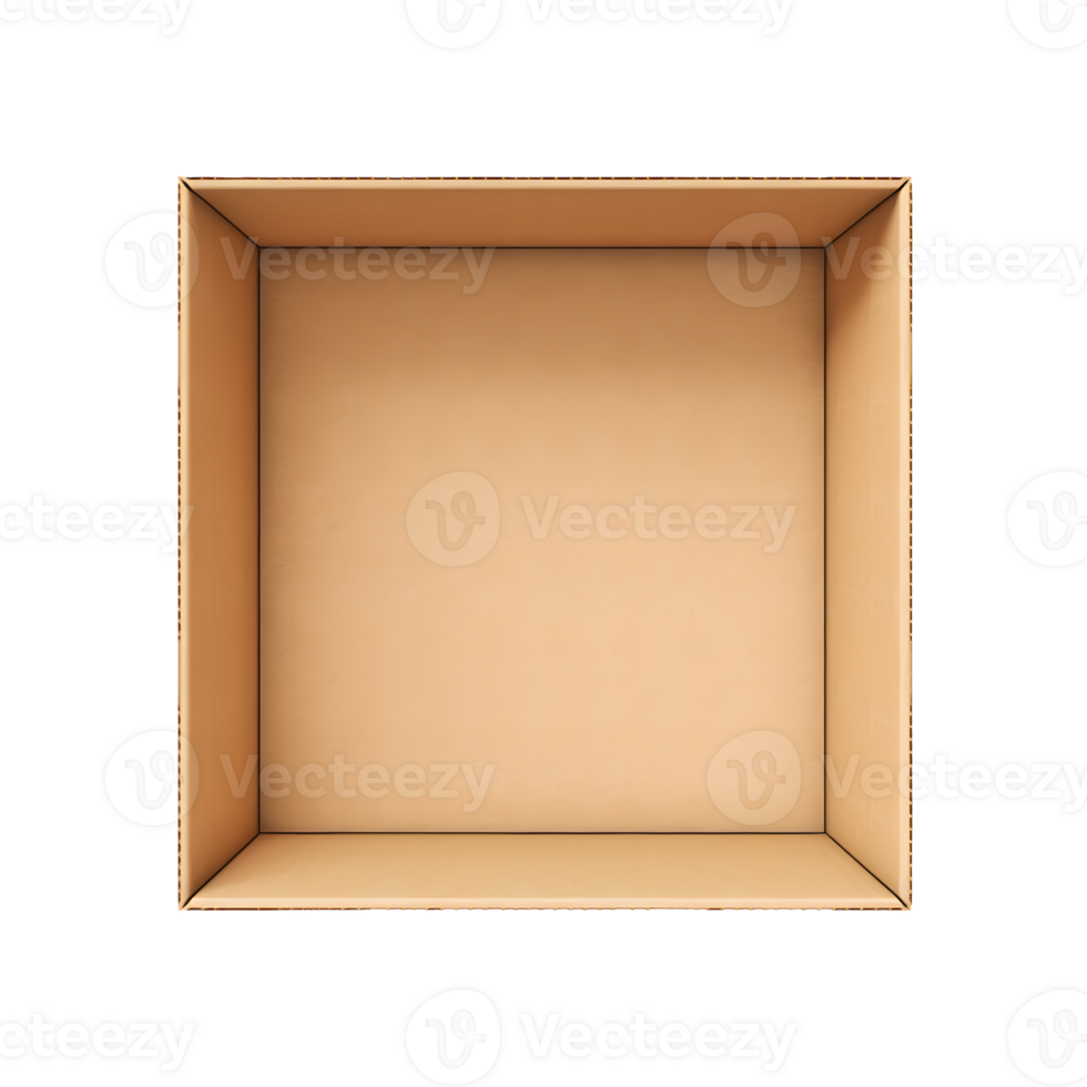 AI generated Top view of beige opened box with empty space for product display or similar cases. Reay for mockup. Transparent PNG inside