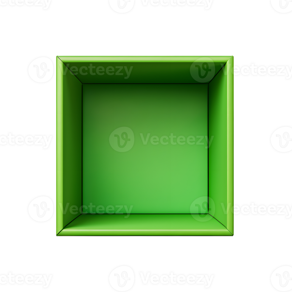AI generated Top view of green opened box with empty space for product display or similar cases. Reay for mockup. Transparent PNG inside