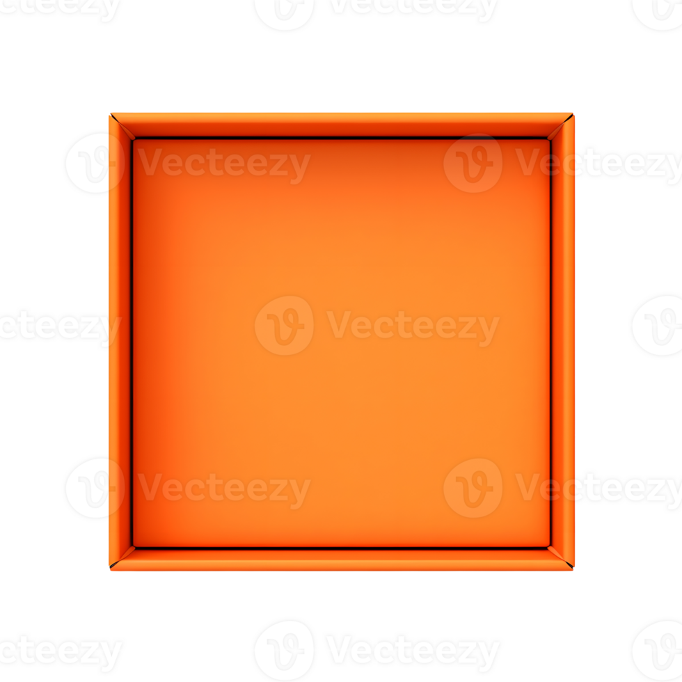 AI generated Top view of orange opened box with empty space for product display or similar cases. Reay for mockup. Transparent PNG inside