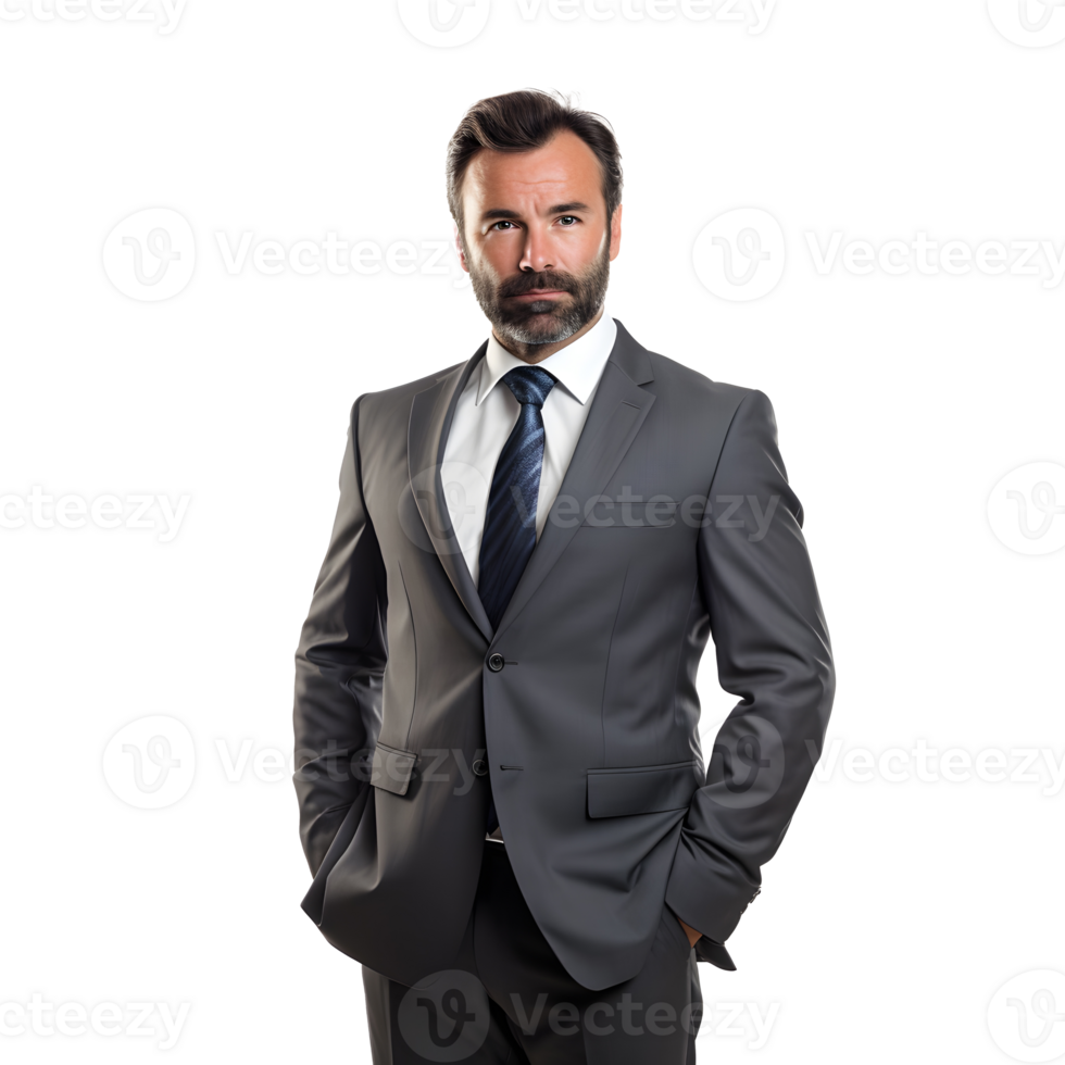 AI generated Photo of a successful and smiling businessman in a suit without background. Transparent PNG included