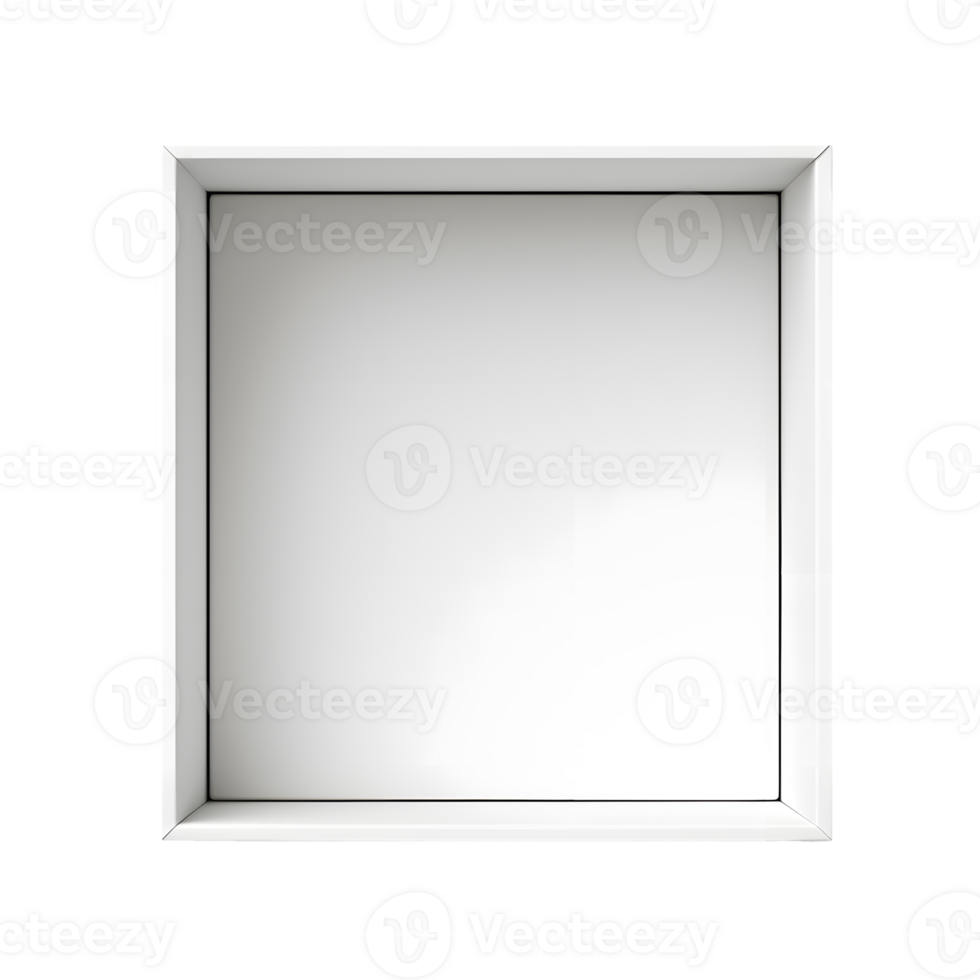 AI generated Top view of white opened box with empty space for product display or similar cases. Reay for mockup. Transparent PNG inside