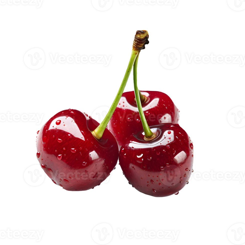 AI generated Close up photo of red, tasty and ripe cherries without background. Transparent PNG included