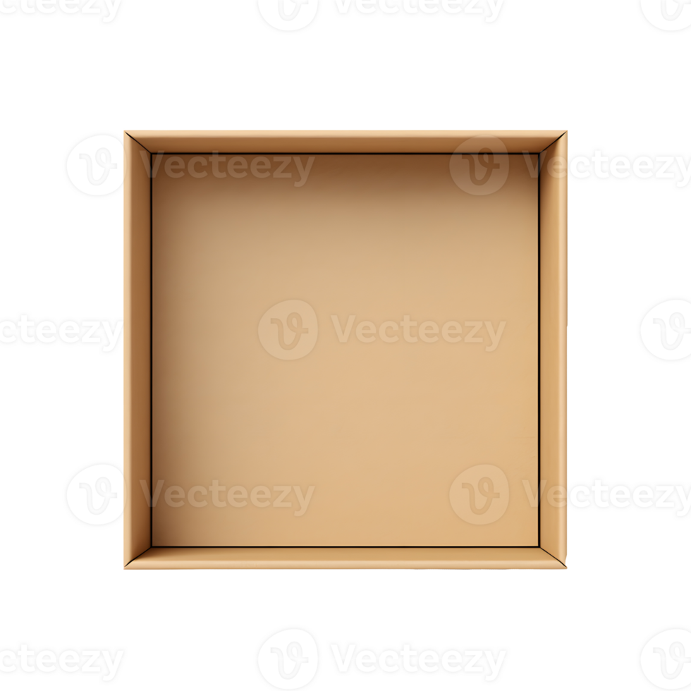 AI generated Top view of beige opened box with empty space for product display or similar cases. Reay for mockup. Transparent PNG inside