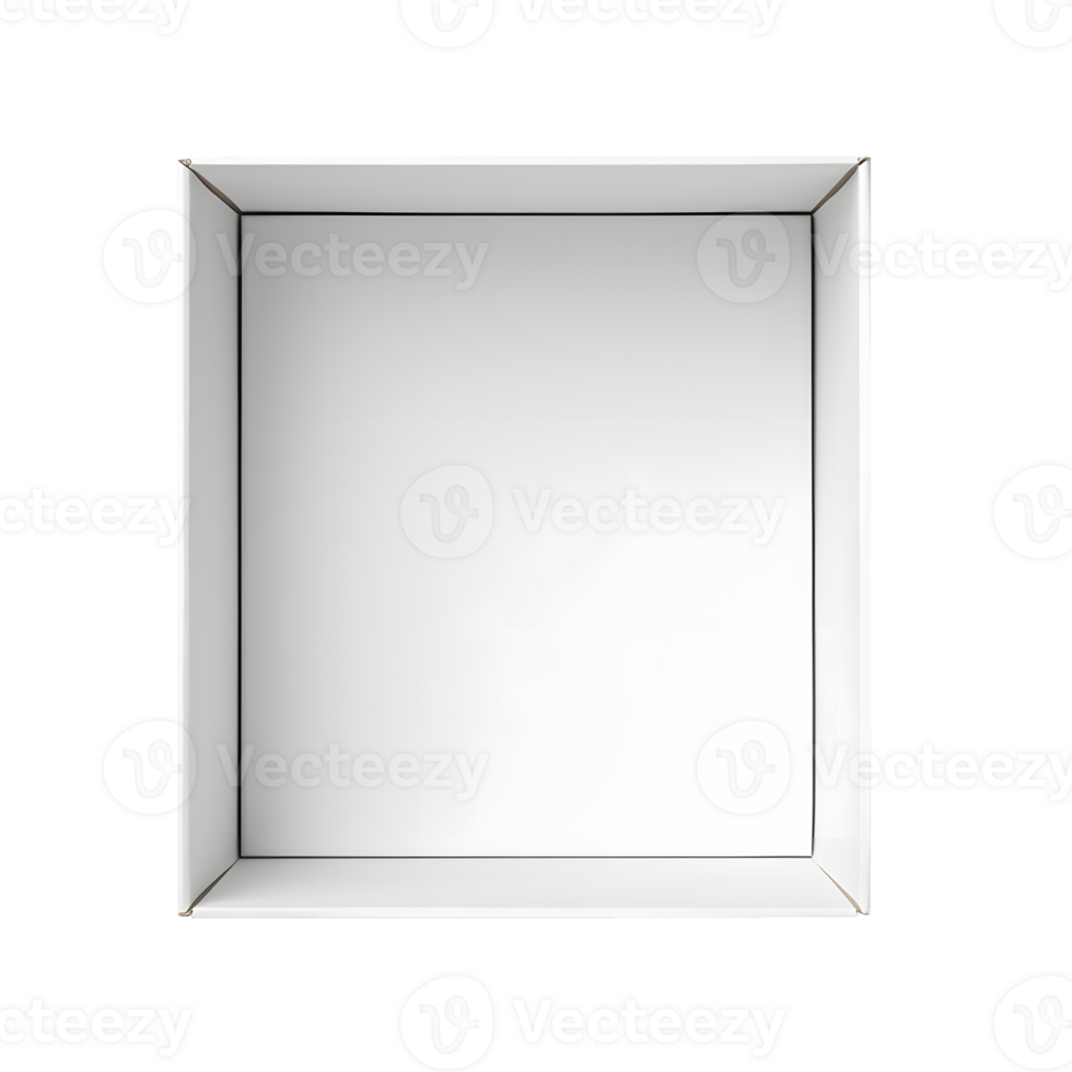 AI generated Top view of white opened box with empty space for product display or similar cases. Reay for mockup. Transparent PNG inside