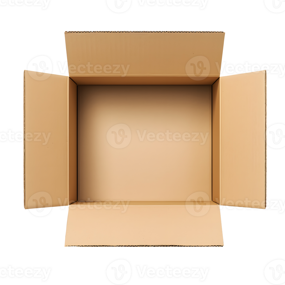 AI generated Top view of beige opened box with empty space for product display or similar cases. Reay for mockup. Transparent PNG inside