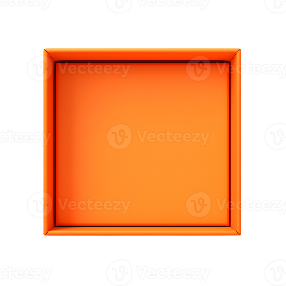 AI generated Top view of orange opened box with empty space for product display or similar cases. Reay for mockup. Transparent PNG inside