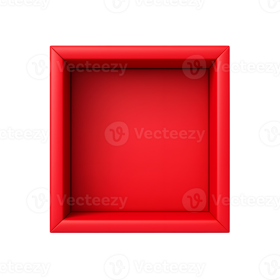 AI generated Top view of red opened box with empty space for product display or similar cases. Reay for mockup. Transparent PNG inside