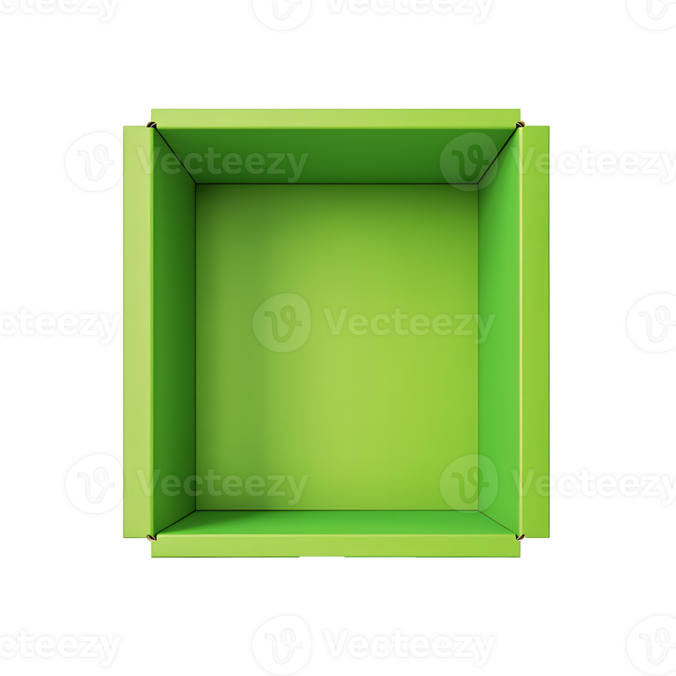 AI generated Top view of green opened box with empty space for product display or similar cases. Reay for mockup. Transparent PNG inside