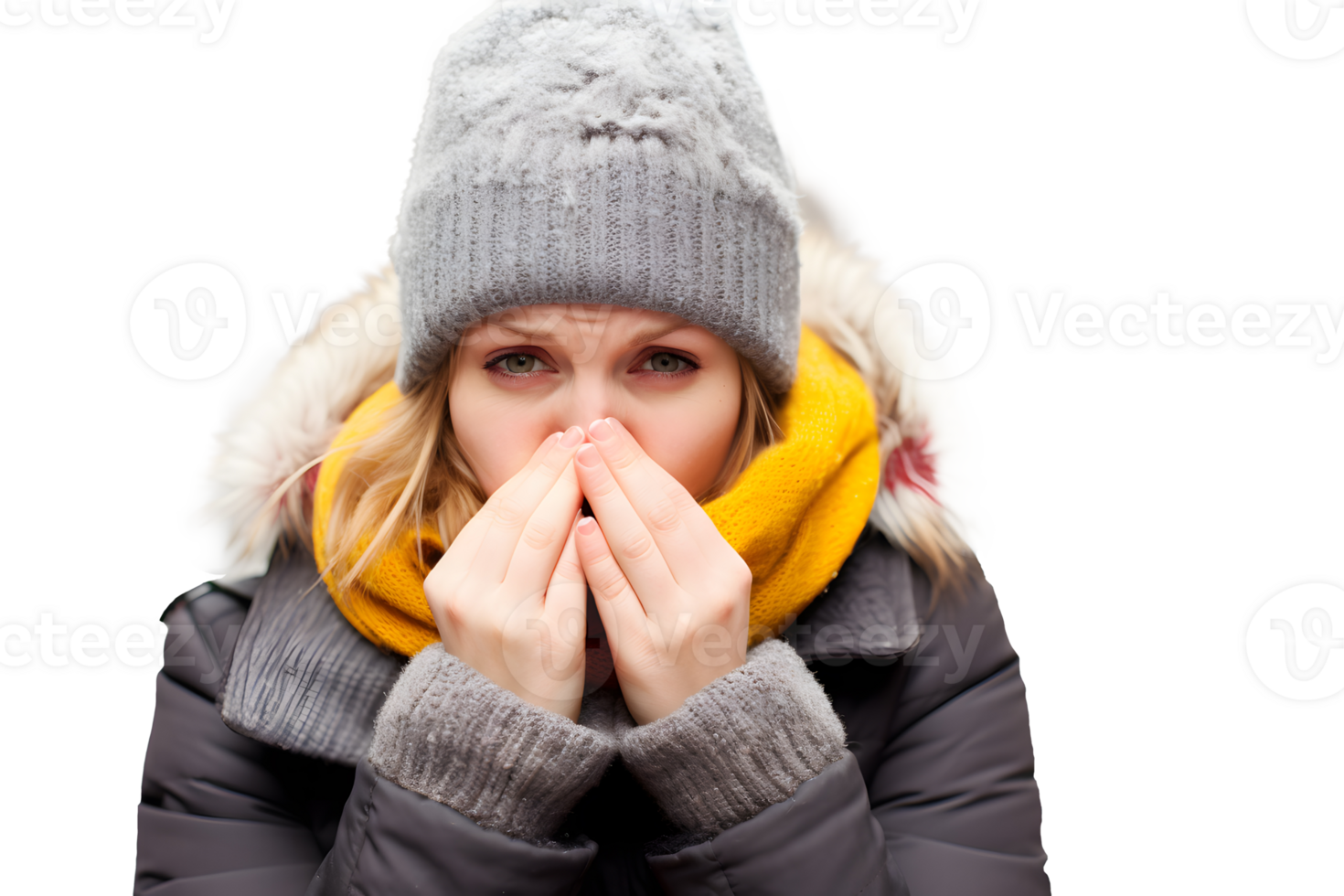 AI generated Close-up photo of the sick person. The concept of a person's fight against viral diseases. Without background png