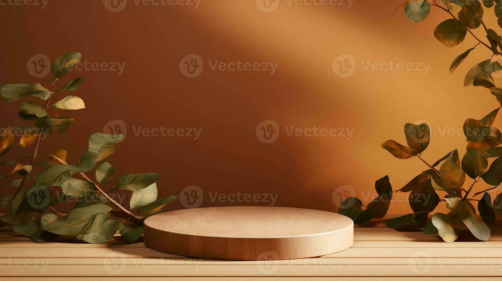 AI generated 3d rendered stone empty display podium with leaves Minimal scene for product display presentation photo