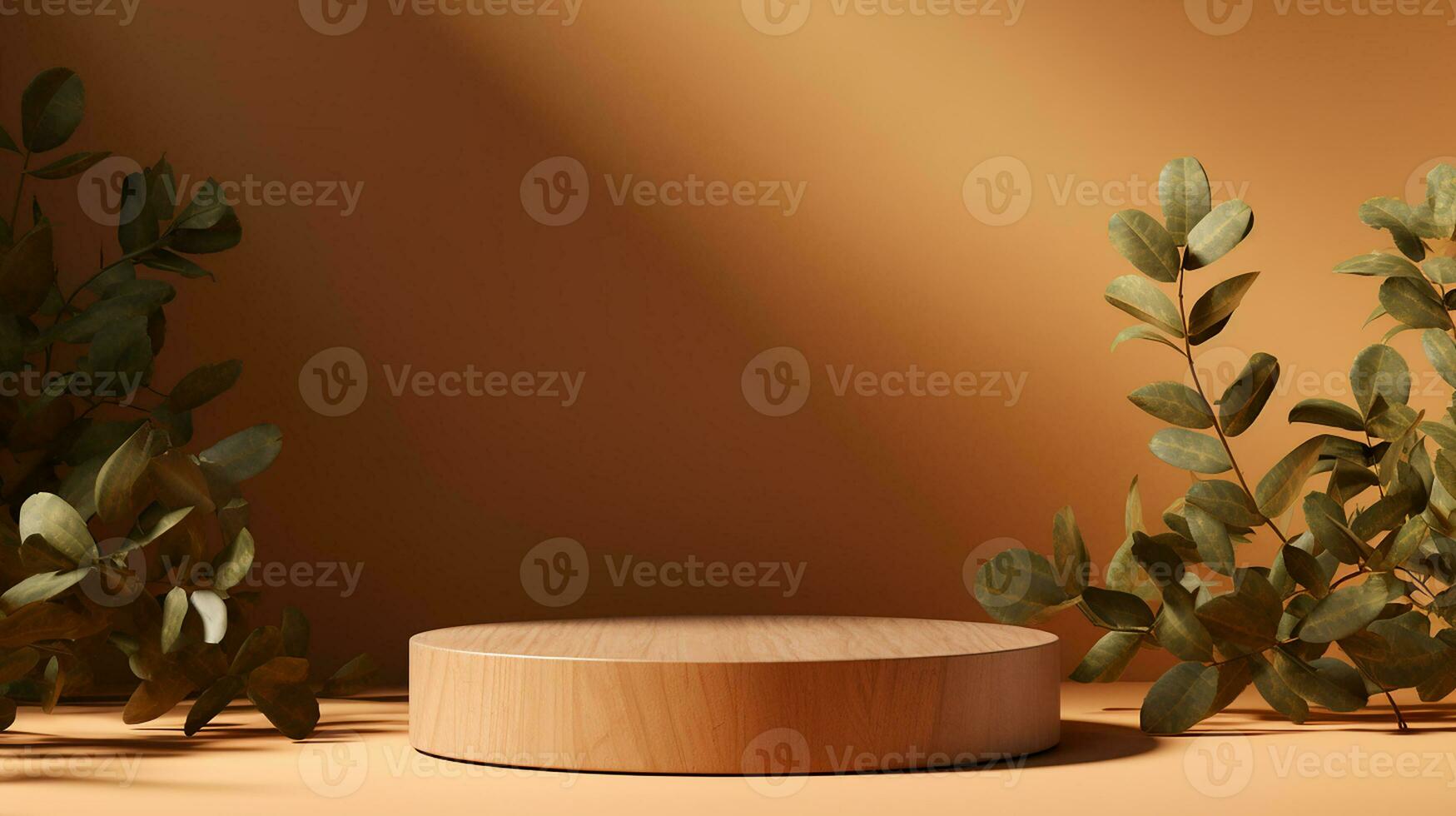 AI generated 3d rendered stone empty display podium with leaves Minimal scene for product display presentation photo