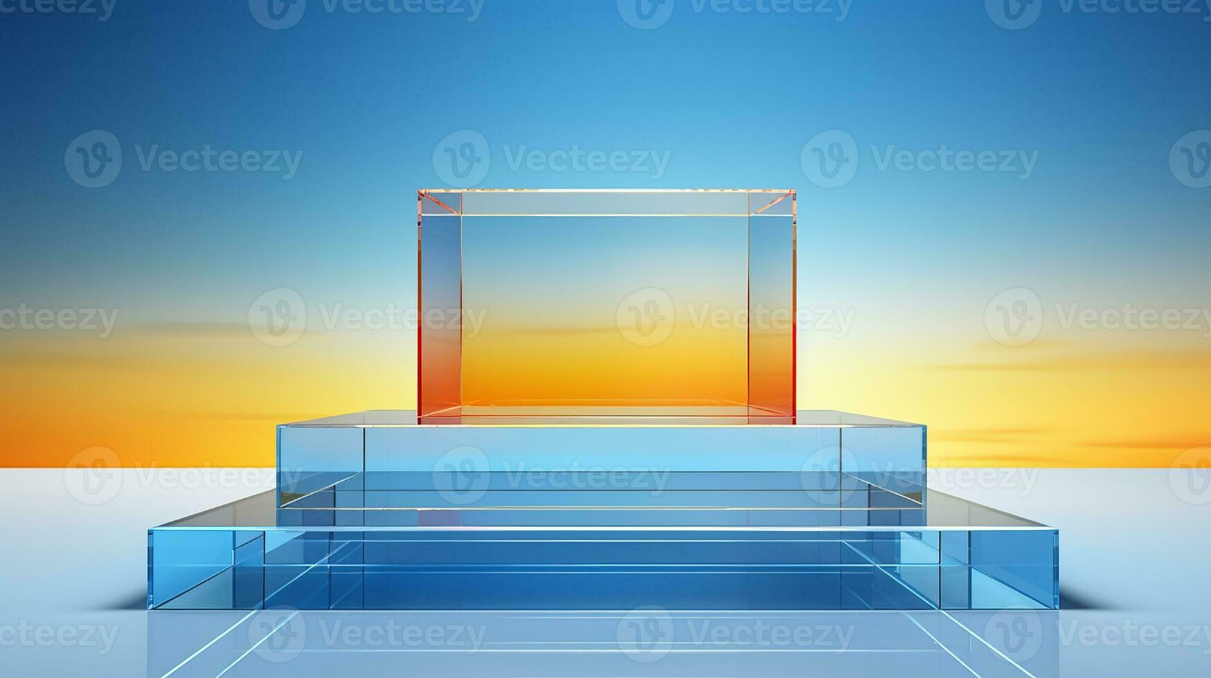 AI generated 3d rendered empty display glass podium Minimal scene for product display presentation photo