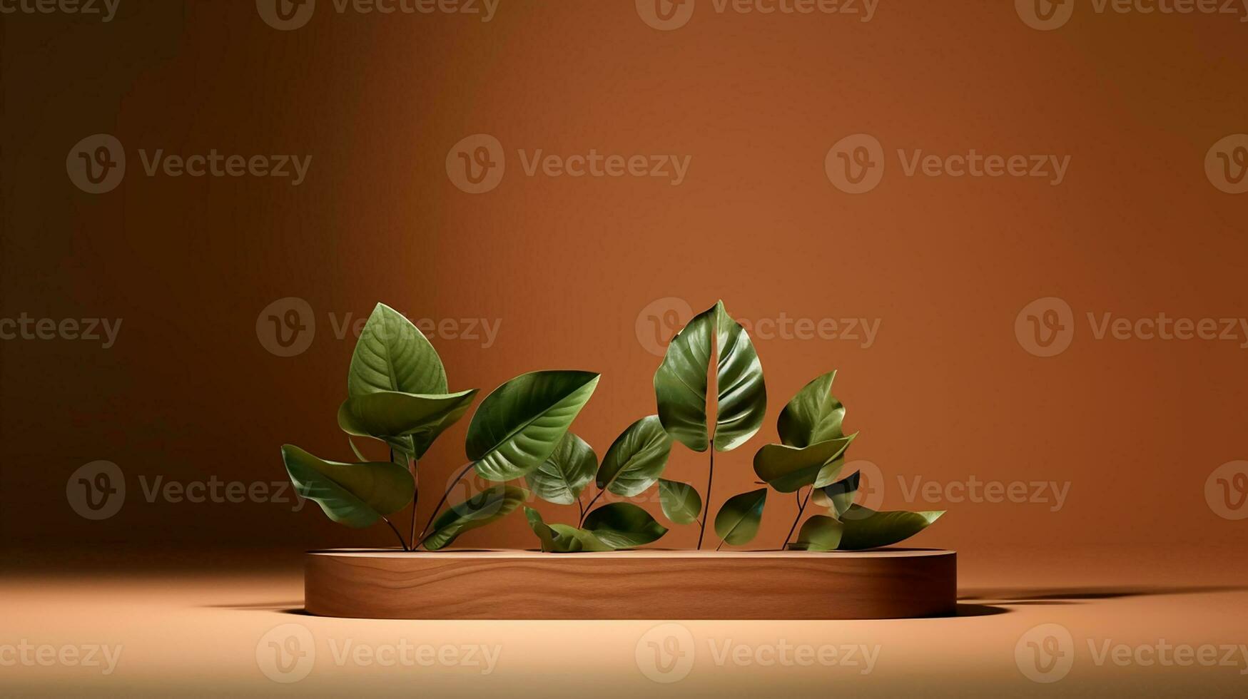 AI generated 3d rendered stone empty display podium with leaves Minimal scene for product display presentation photo