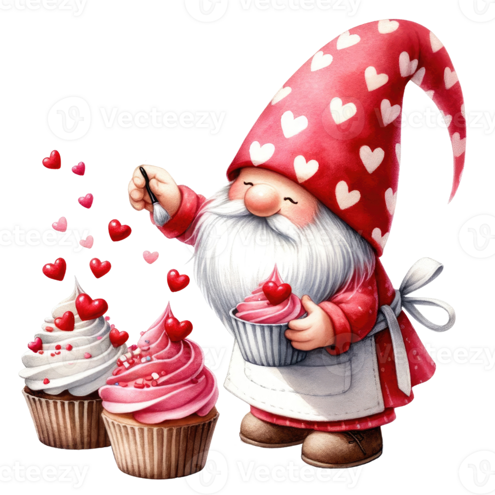 AI generated Red Gnome Pastry Chef bakes with love for Valentine's Day png