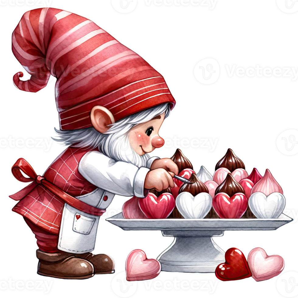 AI generated Red Gnome Pastry Chef bakes with love for Valentine's Day png