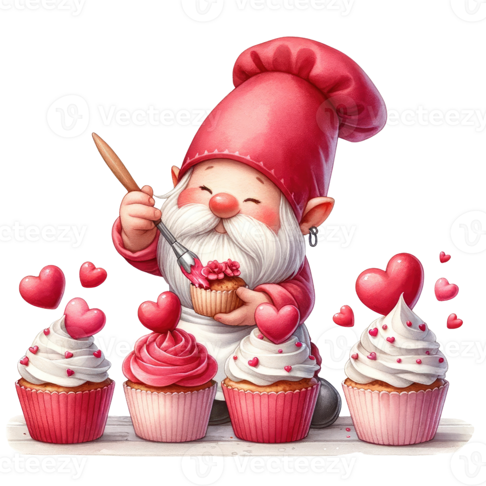 AI generated Red Gnome Pastry Chef bakes with love for Valentine's Day png