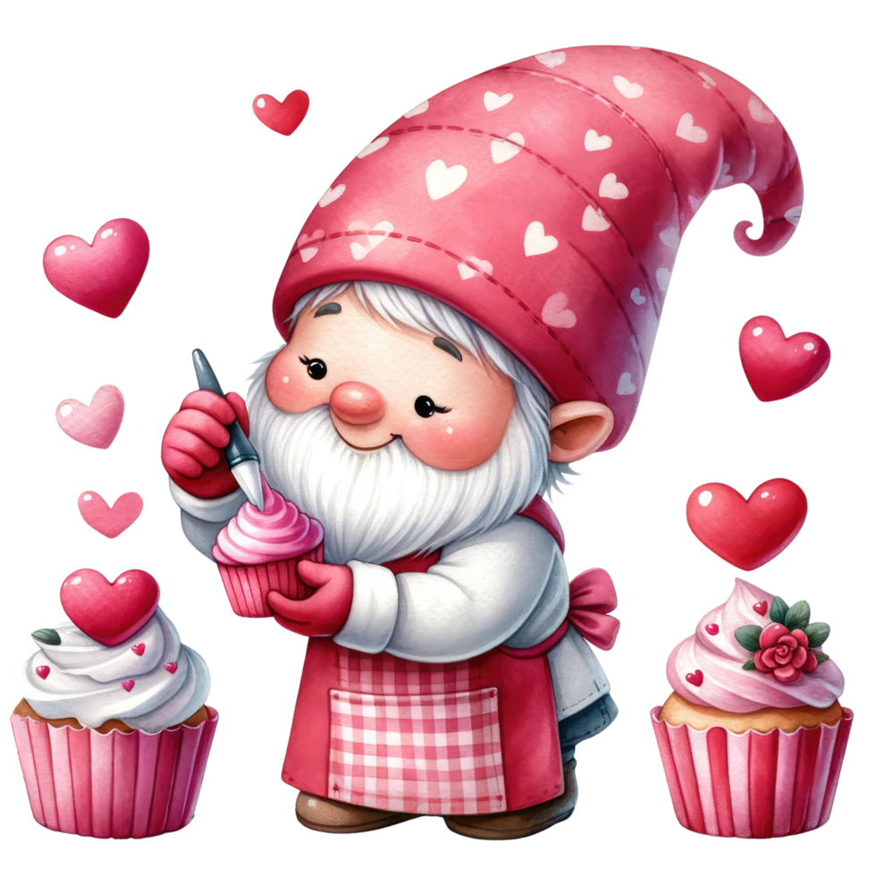 AI generated Red Gnome Pastry Chef bakes with love for Valentine's Day png