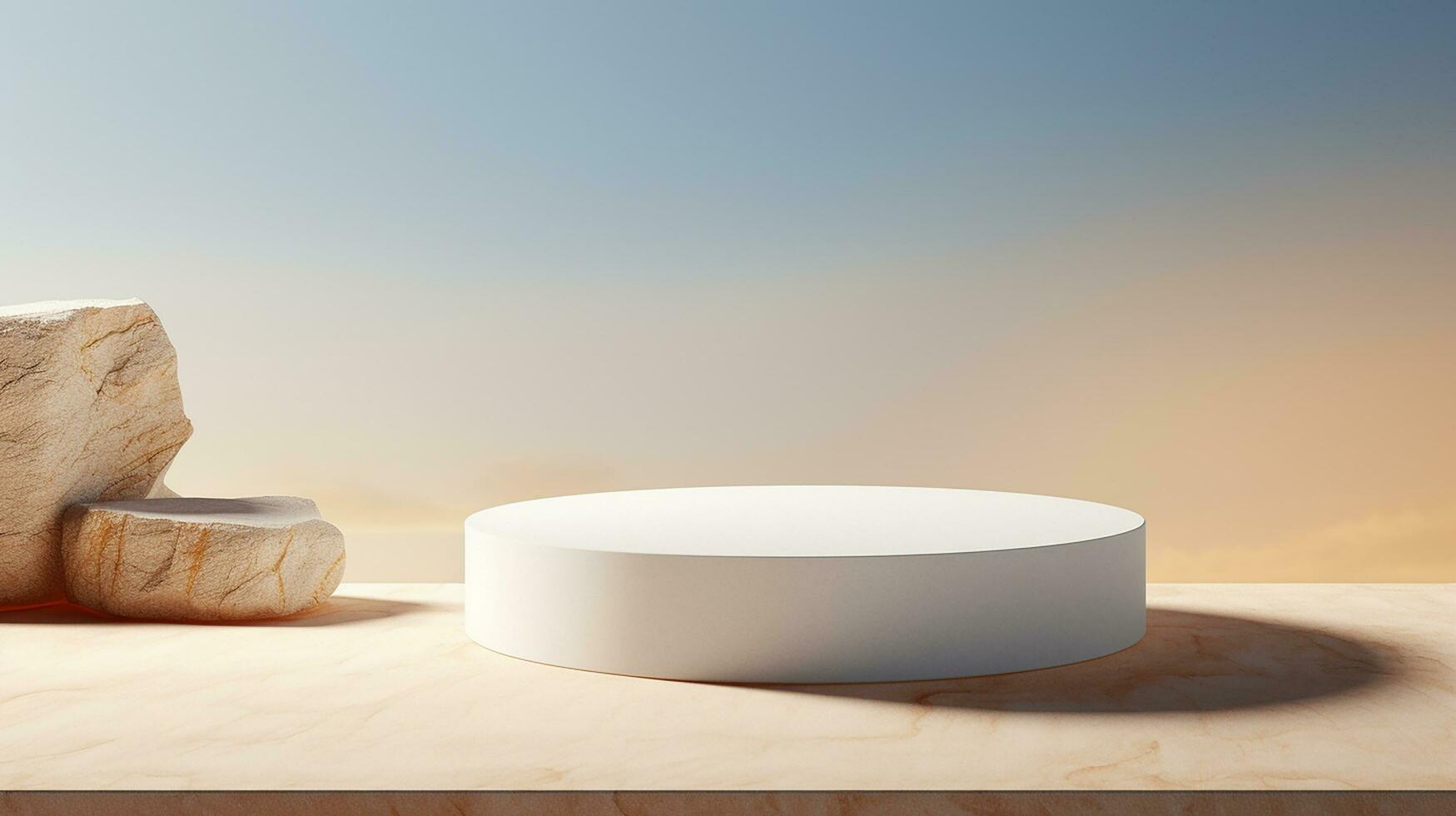 AI generated 3d rendered white empty Luxury natural stone podium with leaves for showing packaging and product on black background, copy space photo