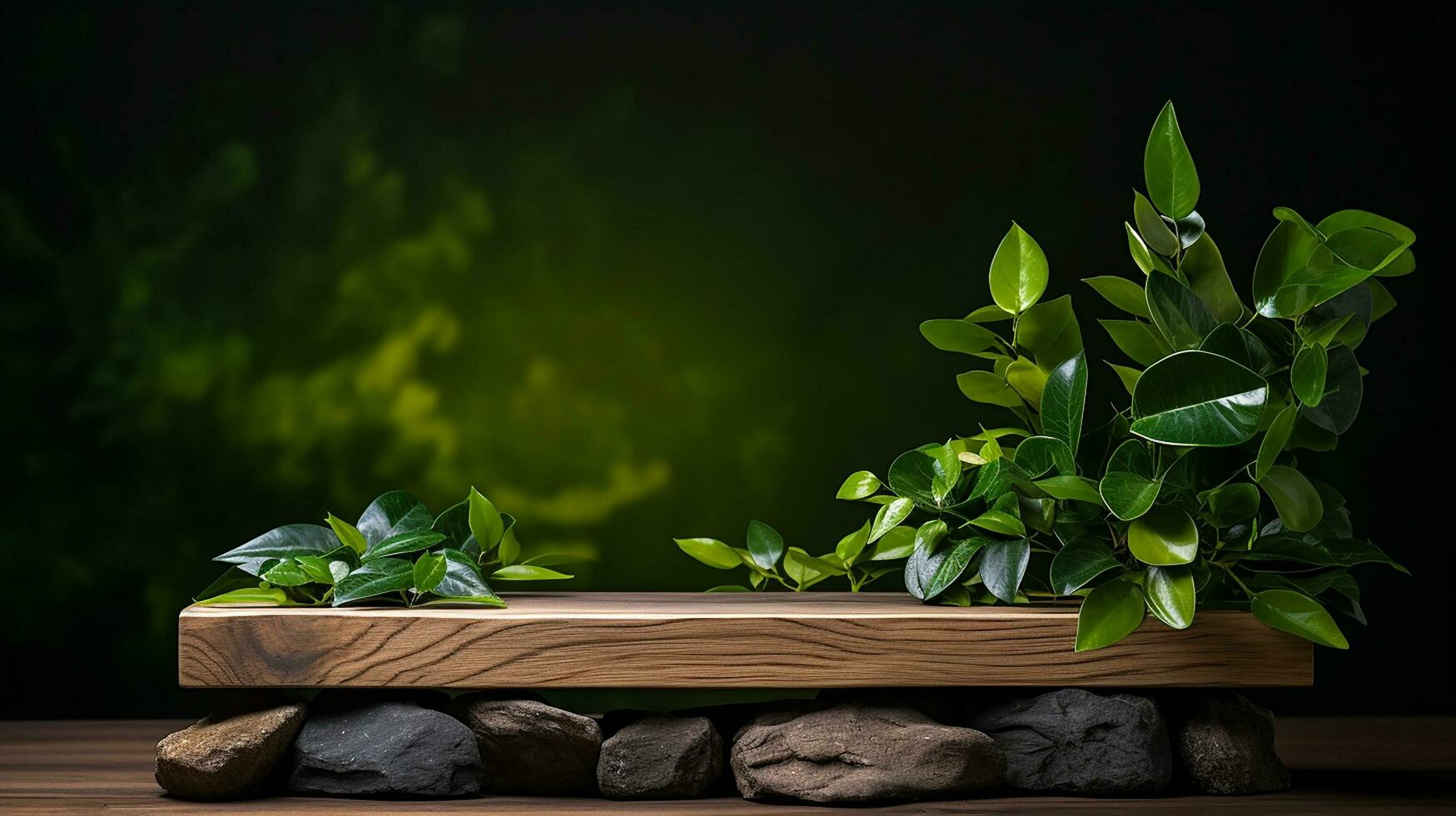 AI generated wooden podium product display in jungle or stage product showcase mock up Minimal scene for product display presentation photo