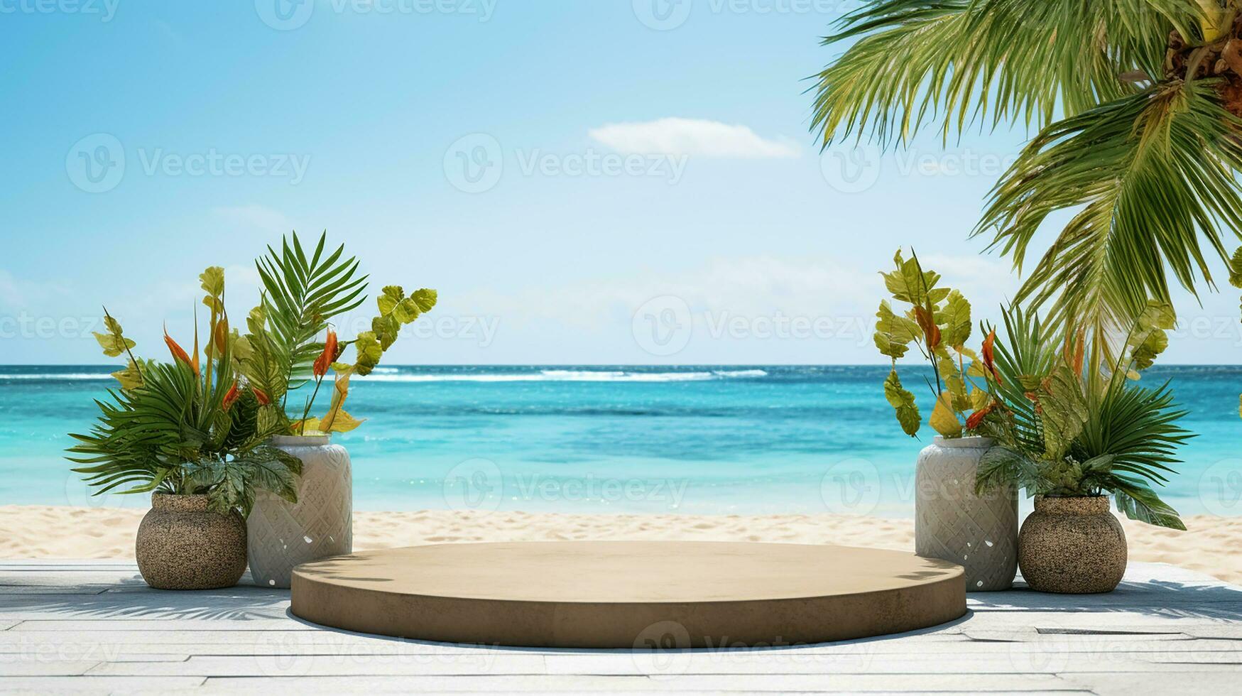 AI generated 3d rendered empty display podium on the water Minimal scene for product display presentation photo