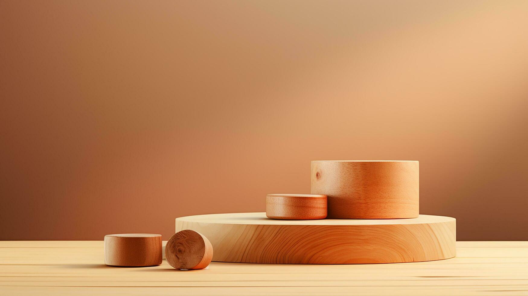 AI generated 3d rendered wooden empty display podium Minimal scene for product display presentation photo