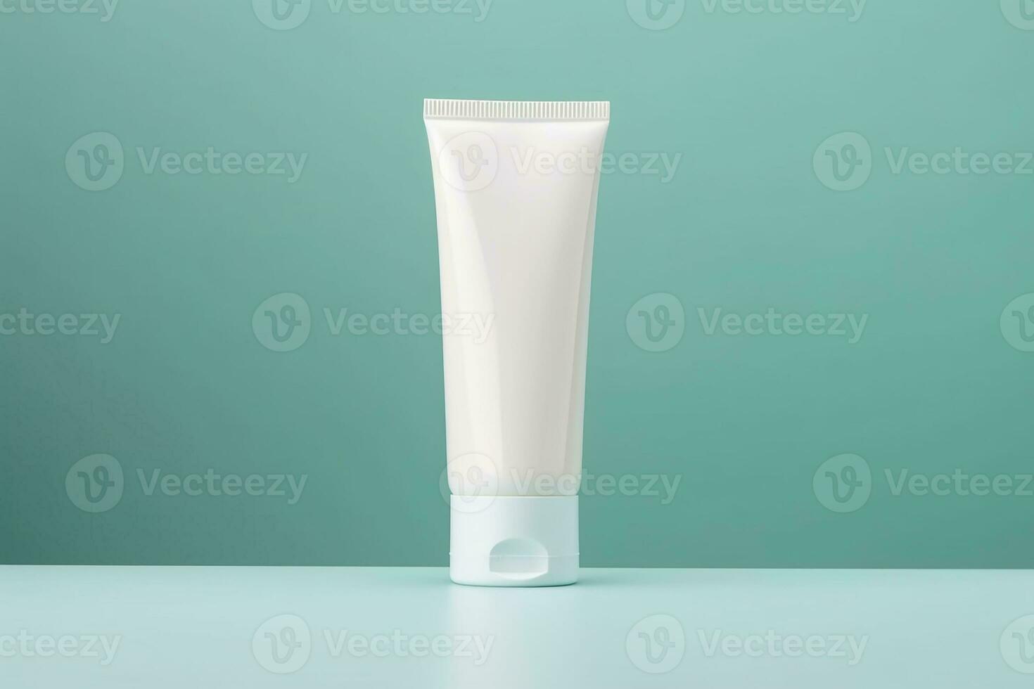 AI generated Beauty levitation concept with cream tube, jar and serum on blue background, top view, flat lay, vertical photo