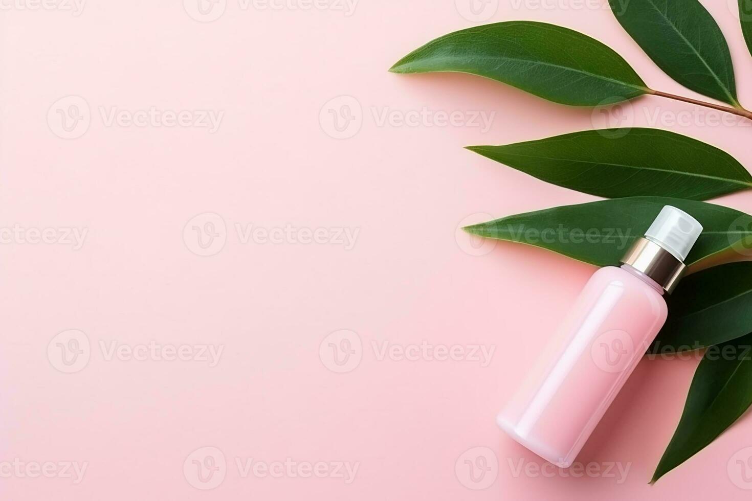 ai generado belleza productos cosméticos productos concepto con crema tubo, tarro y suero en pastel fondo, parte superior vista, plano poner, foto