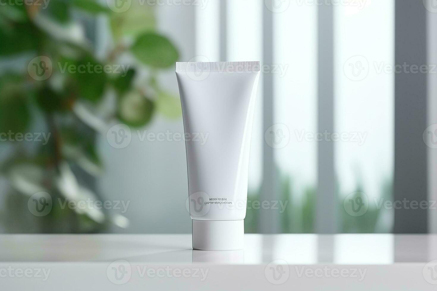 AI generated White facewash tube in bathroom room interior mock-up, beauty and care product packaging template photo