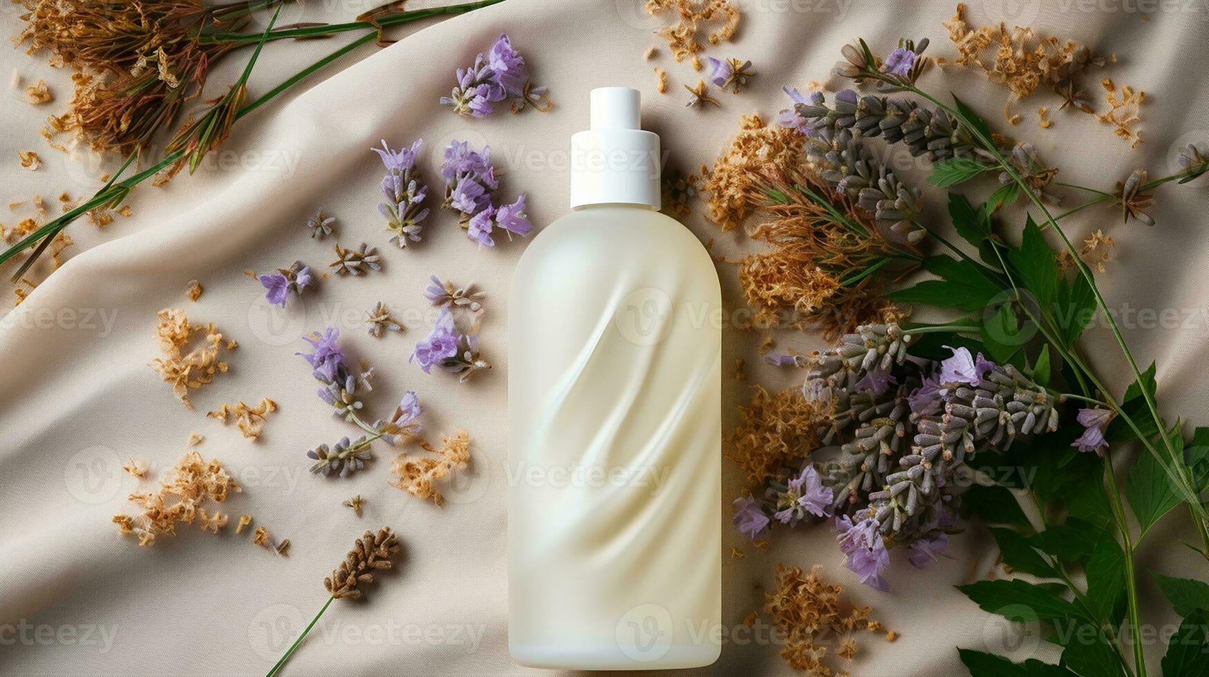 AI generated Beauty cosmetics products concept tube container cream tube, jar and serum on background, top view, flat lay, photo
