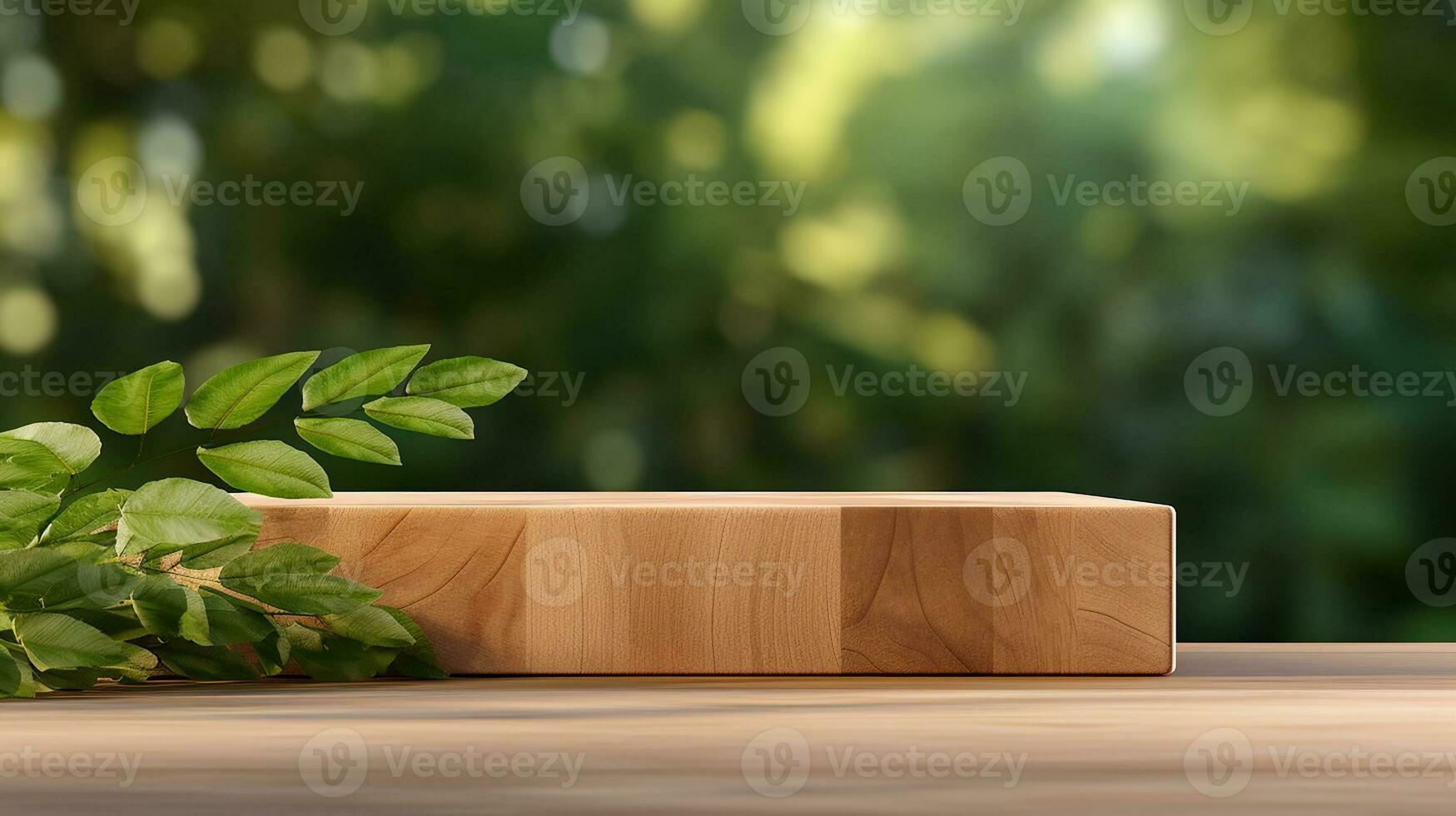 AI generated wooden podium product display in jungle or stage product showcase mock up Minimal scene for product display presentation photo