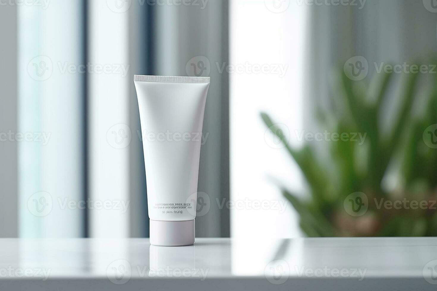 AI generated White facewash tube in bathroom room interior mock-up, beauty and care product packaging template photo