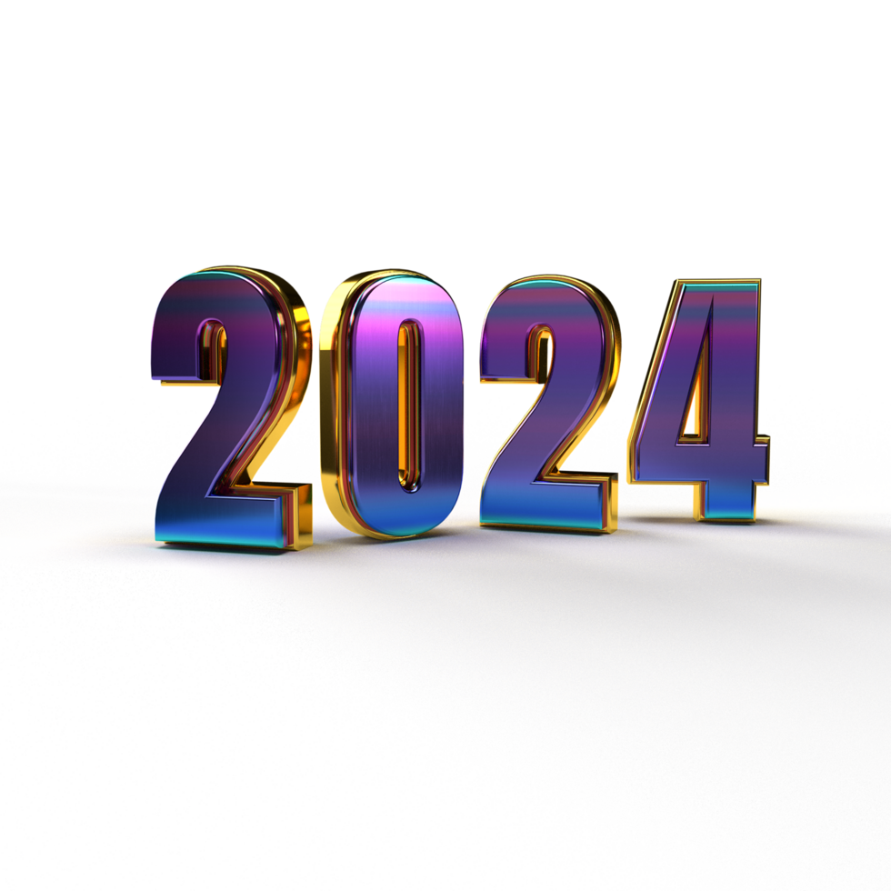 Happy new year 2024 golden 3d numbers png
