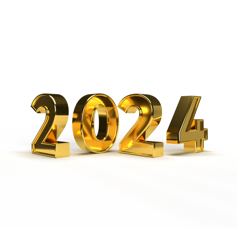 Happy new year 2024 golden 3d numbers png