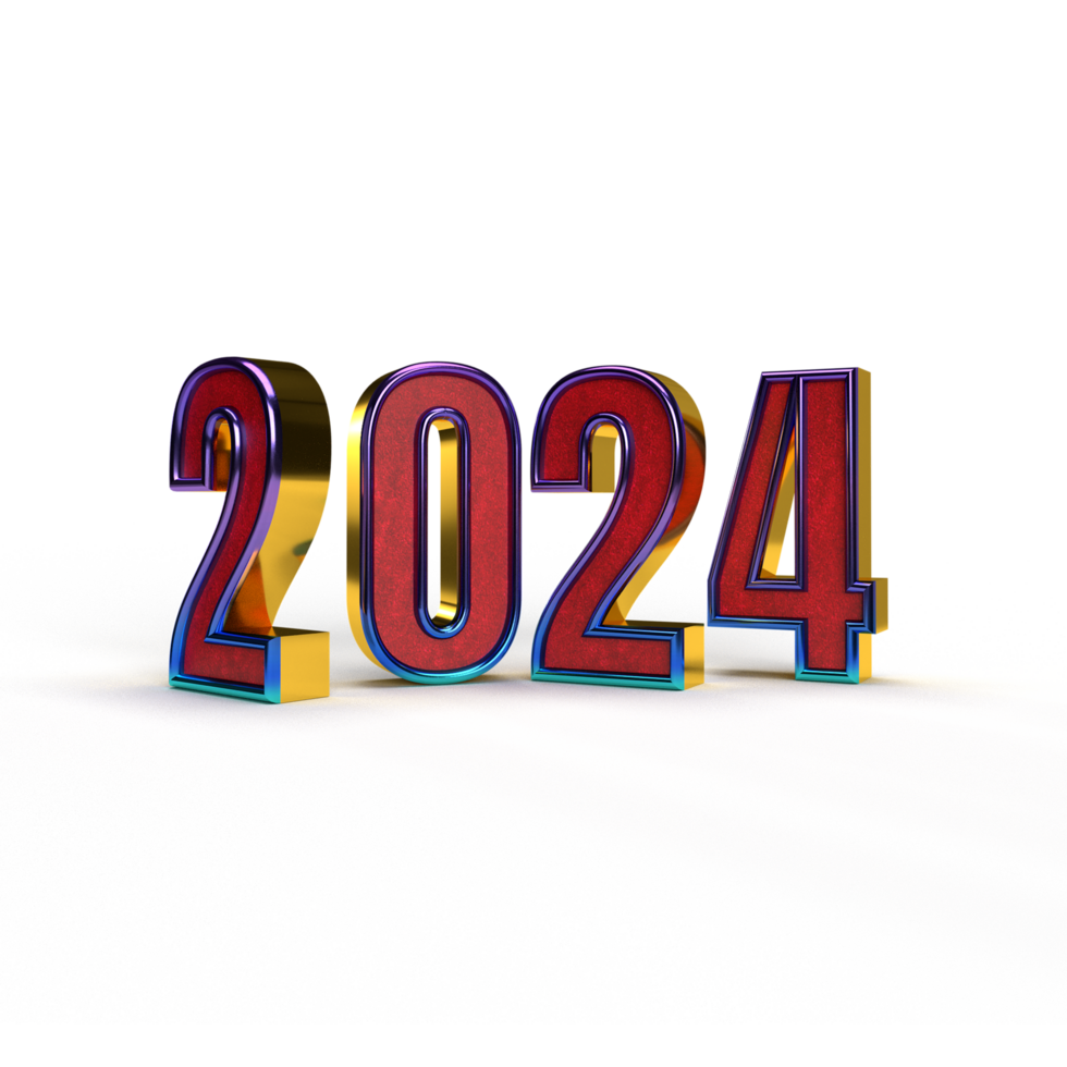 Happy new year 2024 golden 3d numbers png