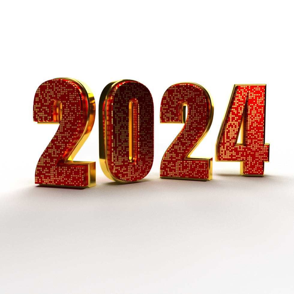 Happy new year 2024 golden 3d numbers png
