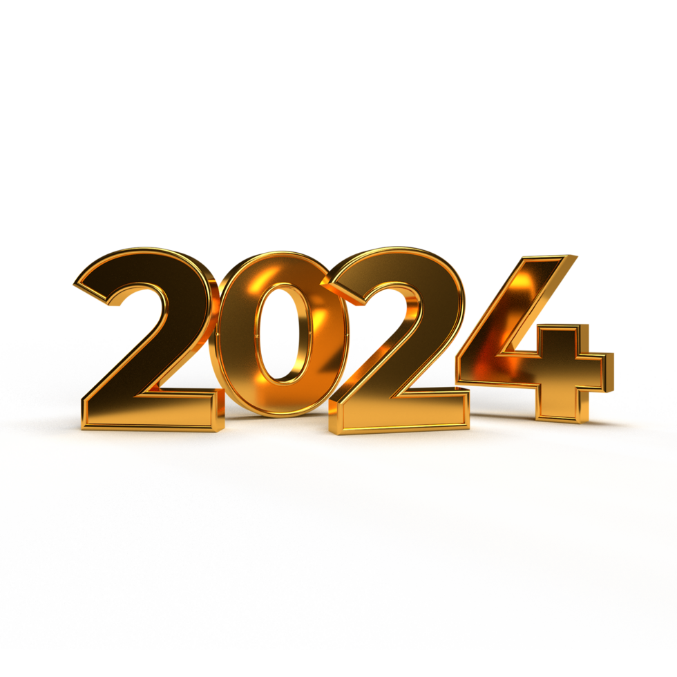 Happy new year 2024 golden 3d numbers png