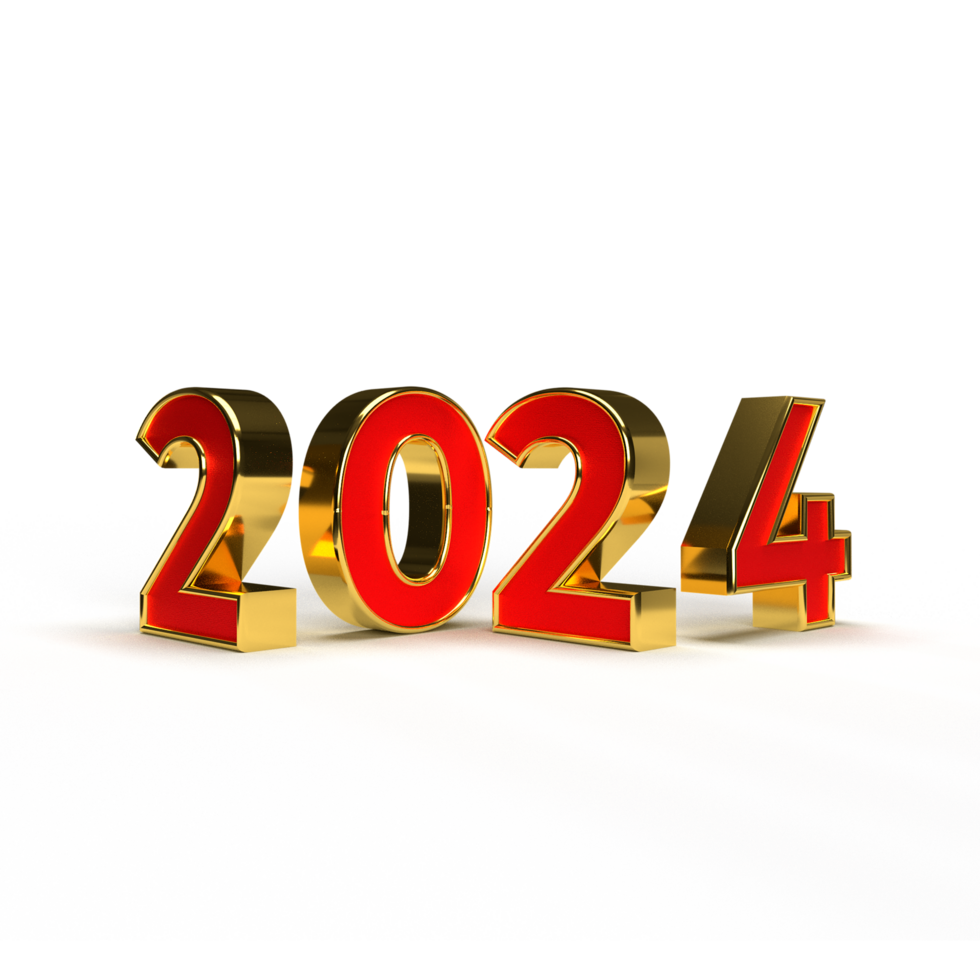 Happy new year 2024 golden 3d numbers png