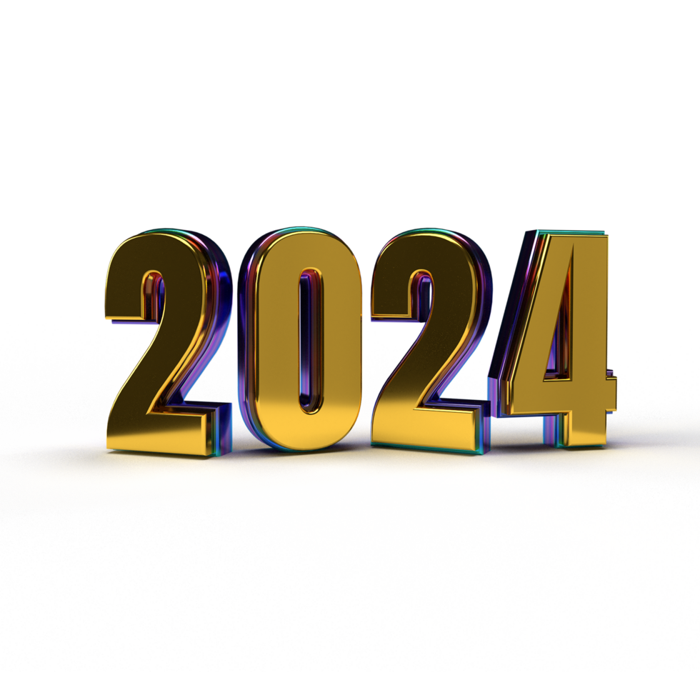 Happy new year 2024 golden 3d numbers png