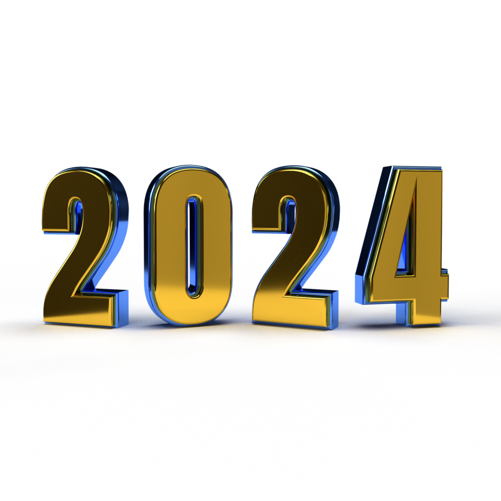 Happy new year 2024 golden 3d numbers png