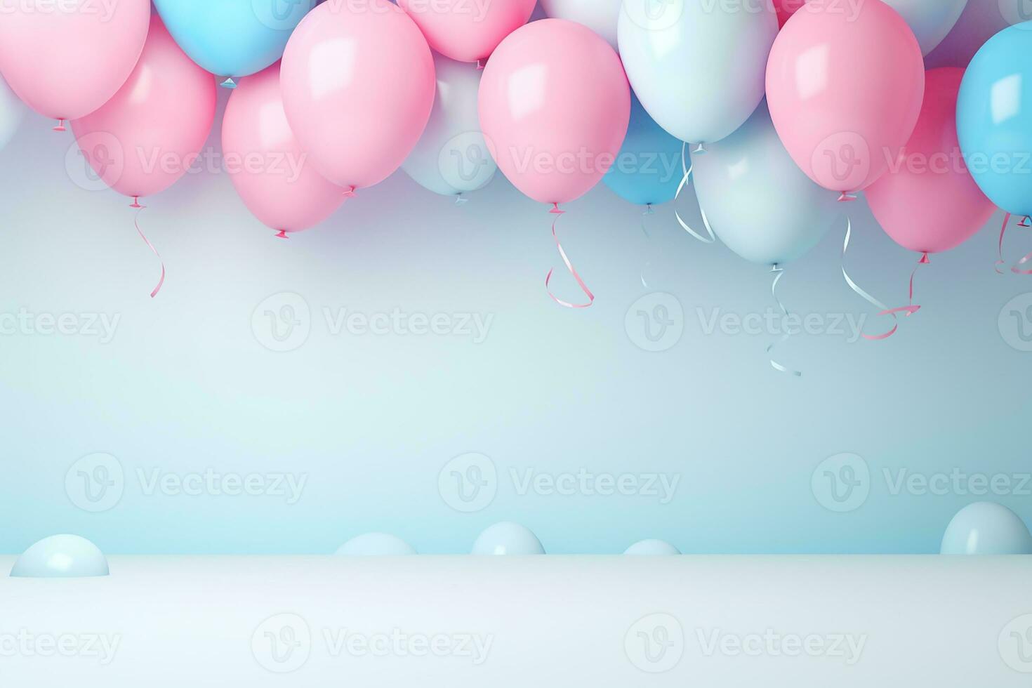 AI generated 3d rendered empty display birthday with balloons podium Minimal scene for product display presentation photo