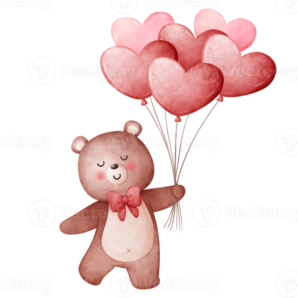 Teddy Bear with Red Heart Balloons png
