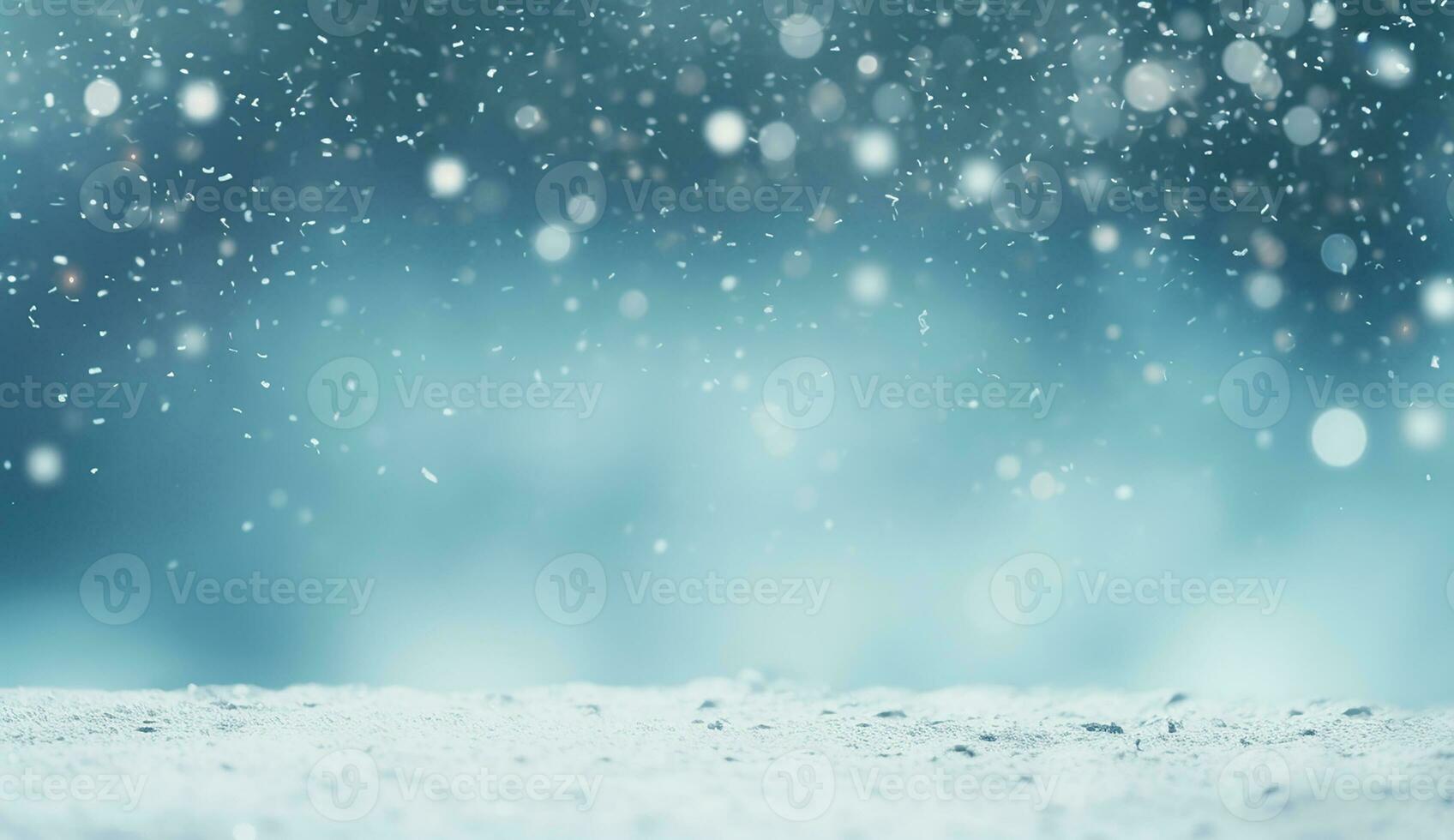 AI generated Beautiful background image of small snowdrifts, falling snow and snowflakes in white and blue tones. photo