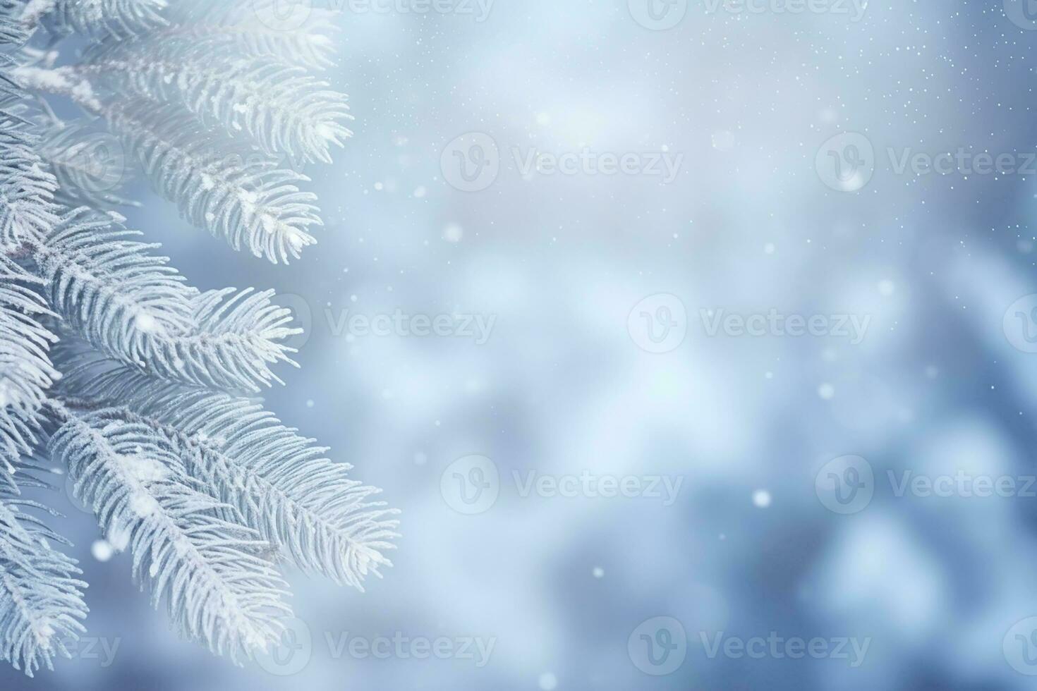 AI generated Snowflakes settling on pine branches under soft winter moonlight photo