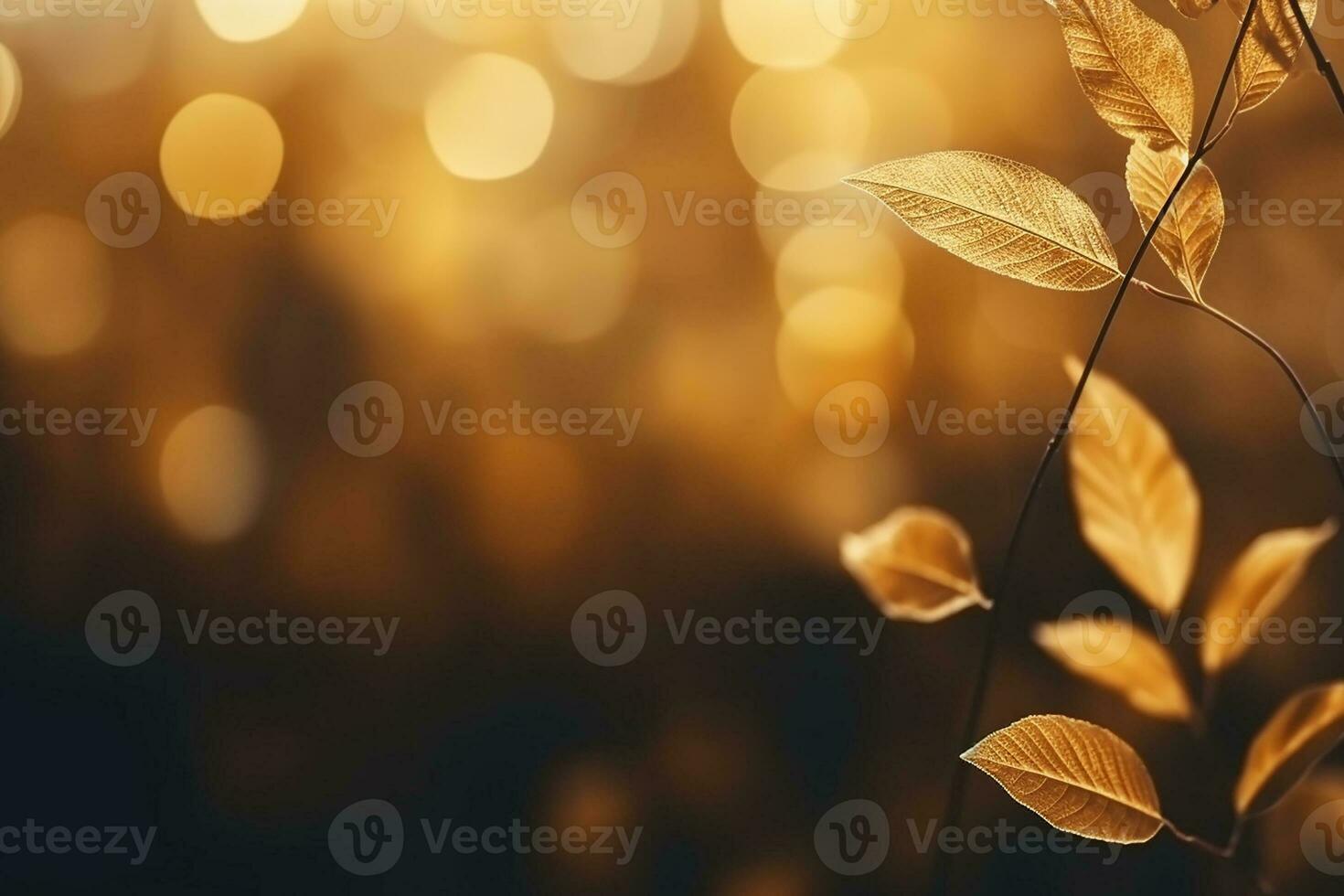 AI generated Beautiful orange and golden autumn leaves against a blurry park in sunlight with beautiful bokeh. Natural autumn background photo