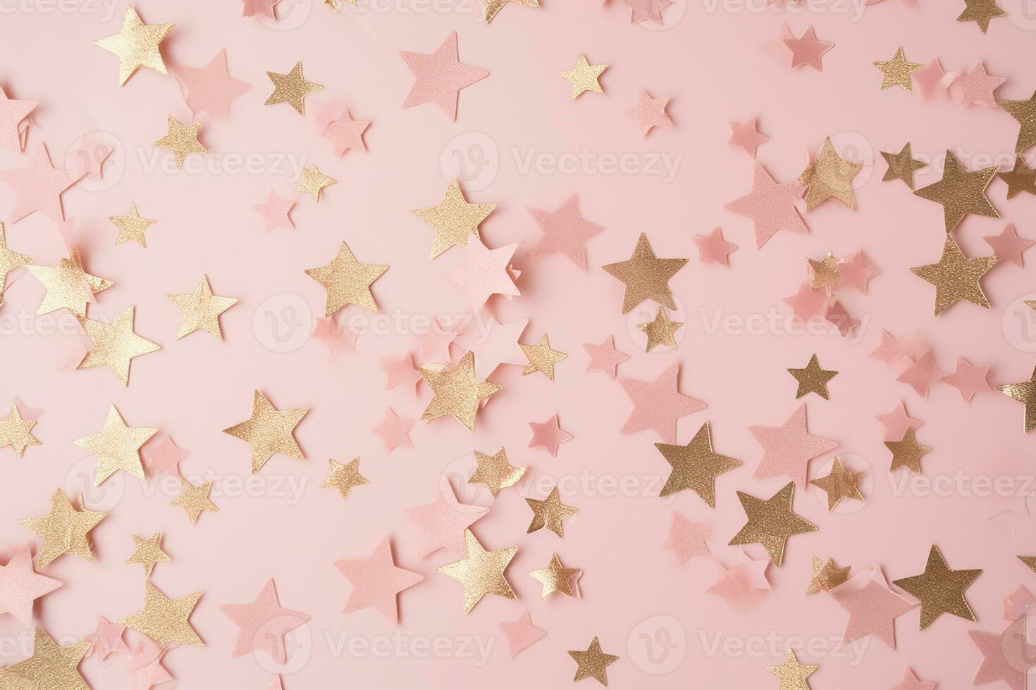 AI generated Golden sparkles on pink background. with scattered metal glitter in delicate pastel colors photo