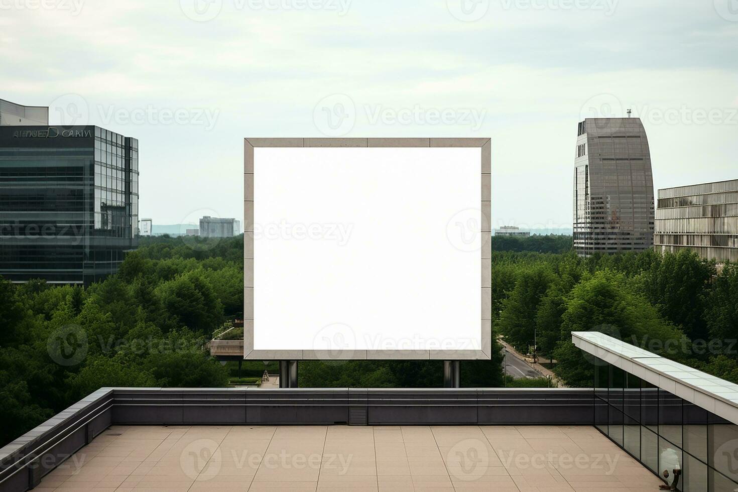 AI generated empty white billboard for mockup in street photo