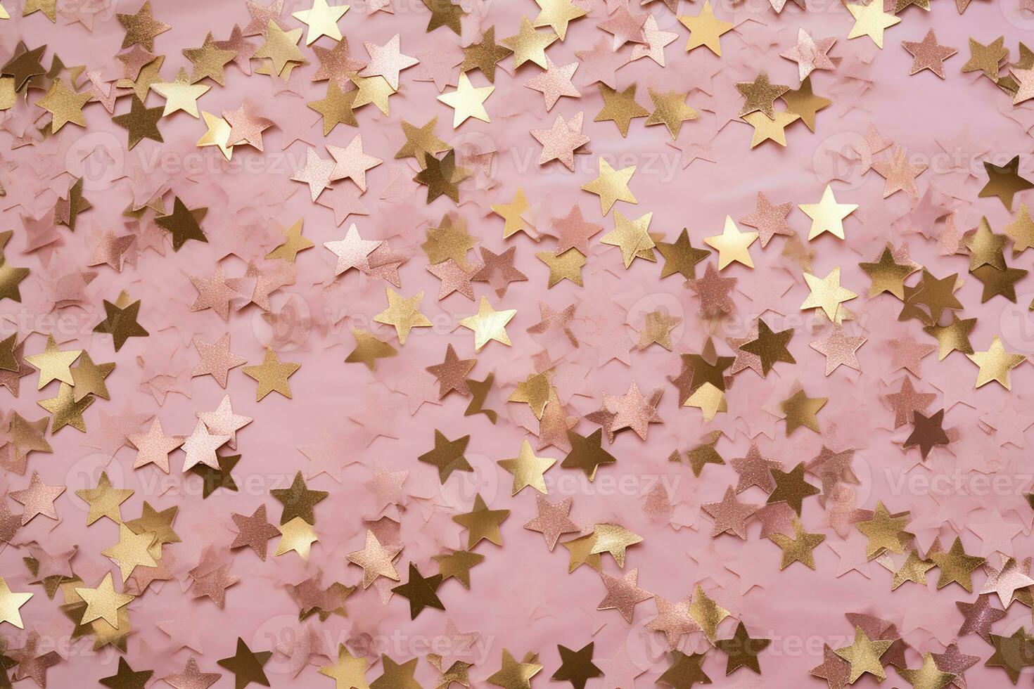 AI generated Golden sparkles on pink background. with scattered metal glitter in delicate pastel colors photo