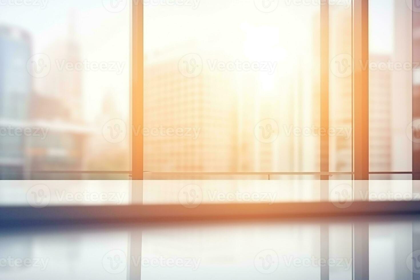 AI generated Beautiful blurred background of a modern office interior in gray tones with panoramic windows photo