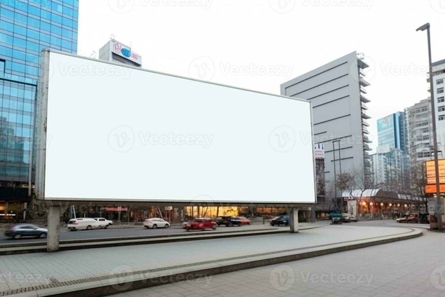 AI generated empty white billboard for mockup in street photo